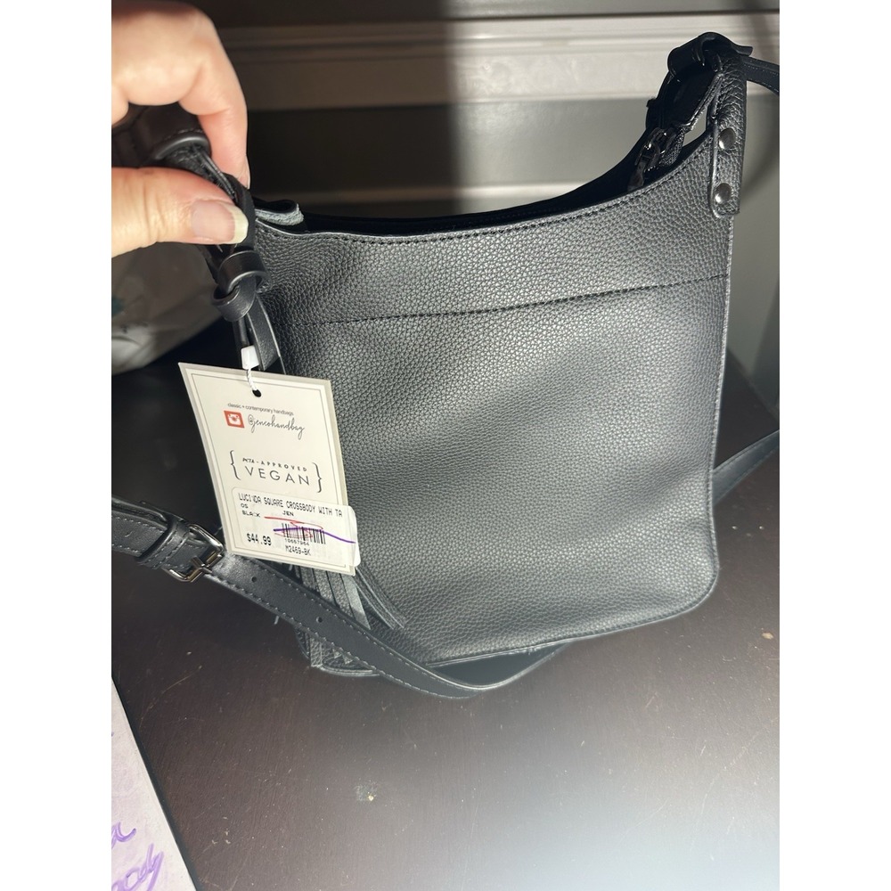 Jenco Handbag Co Lucinda Square Crossbody Bag Black‎ Vegan PETA Approved